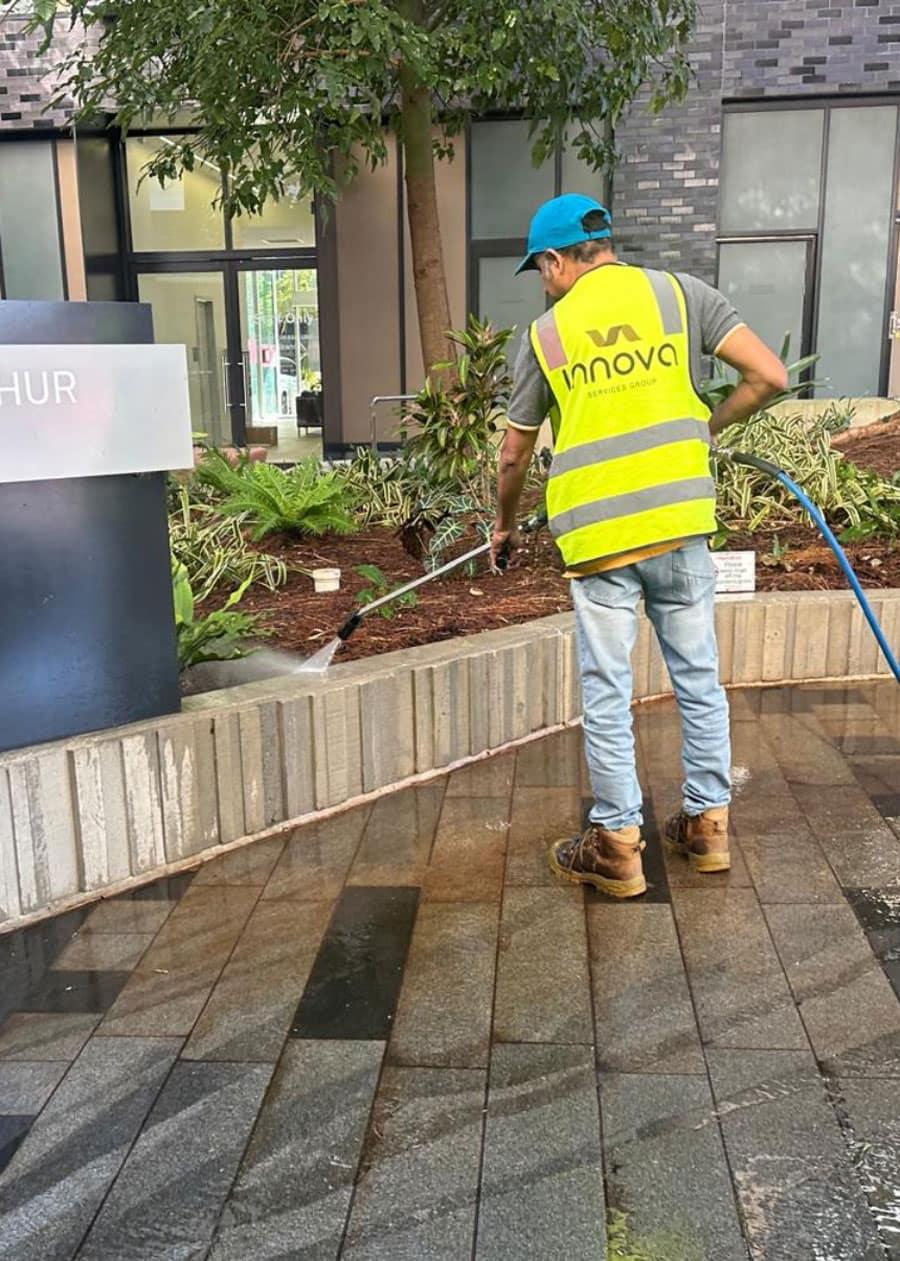 Innova Services Group Building entrance pressure washing
